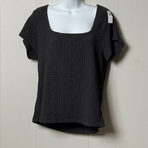 NWT Old Navy Black Textured Short Sleeve Square Neck Top Size XL